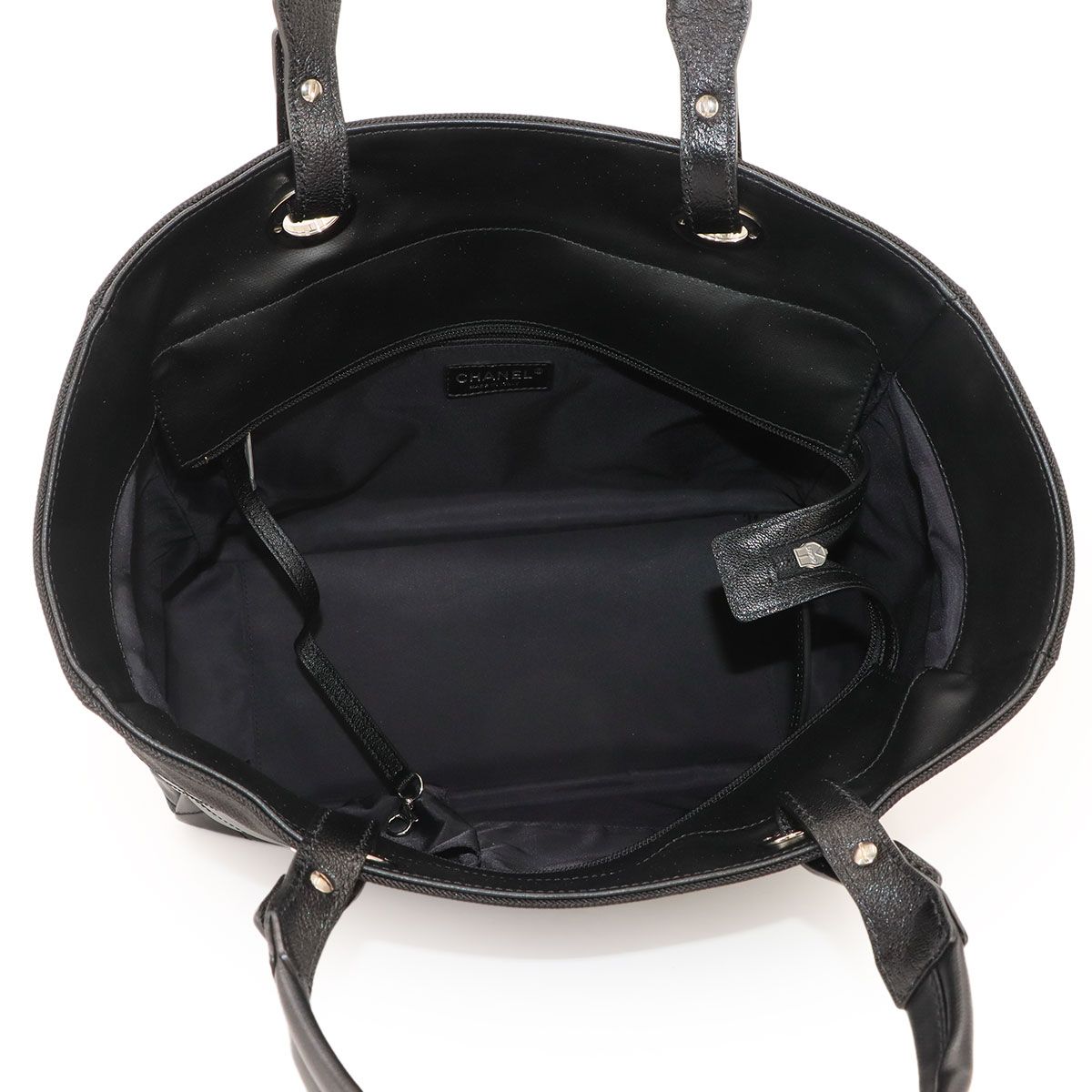 Chanel Paris Biarritz GM Tote Nylon Leather Black Silver — view 7