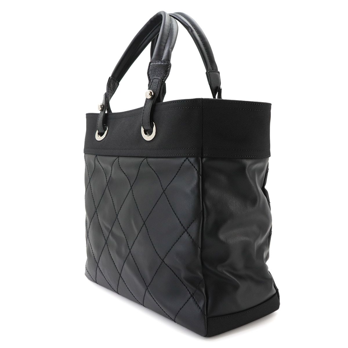 Chanel Paris Biarritz GM Tote Nylon Leather Black Silver — view 4