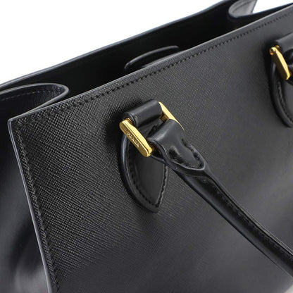 Prada Saffiano 2-Way Bag Leather Nero Black Gold Hand Bag — view 8