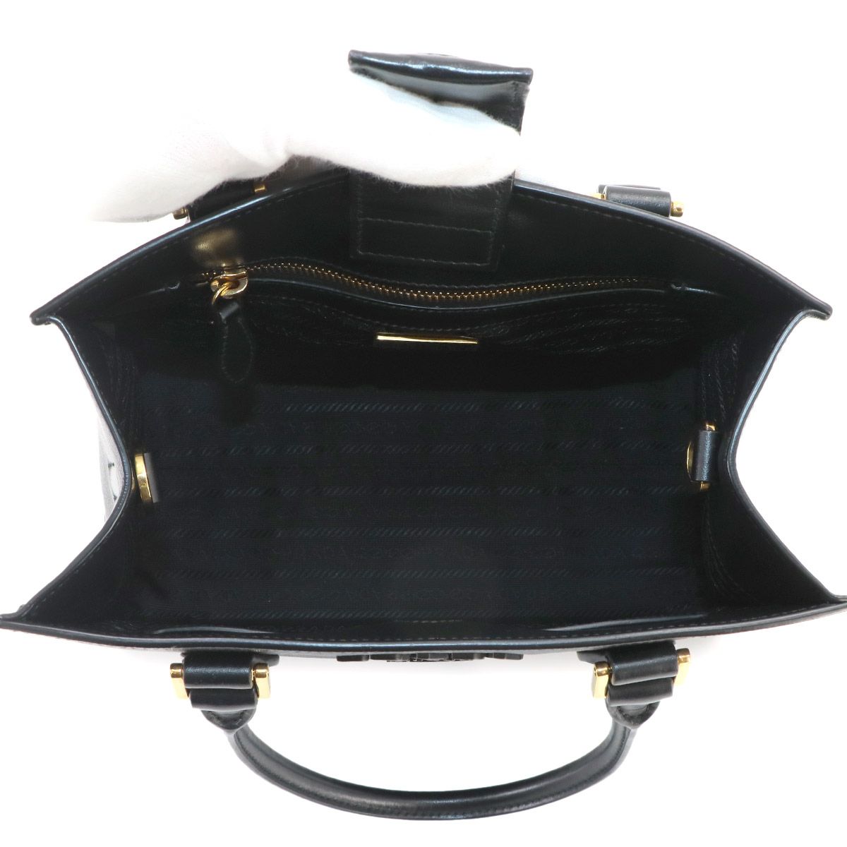 Prada Saffiano 2-Way Bag Leather Nero Black Gold Hand Bag — view 6