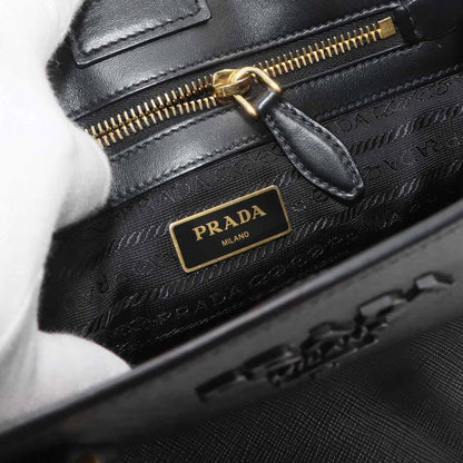 Prada Saffiano 2-Way Bag Leather Nero Black Gold Hand Bag — view 7