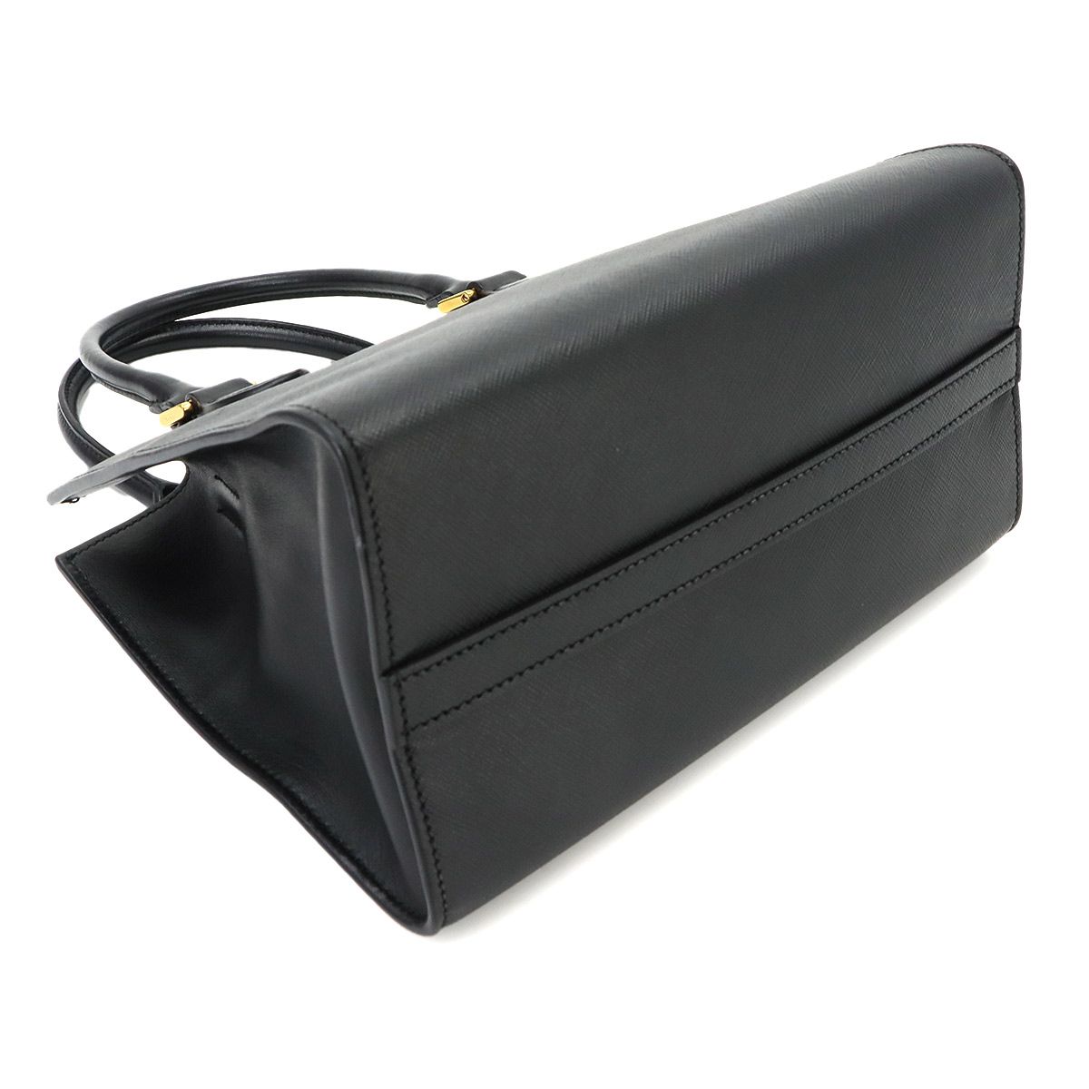 Prada Saffiano 2-Way Bag Leather Nero Black Gold Hand Bag — view 4