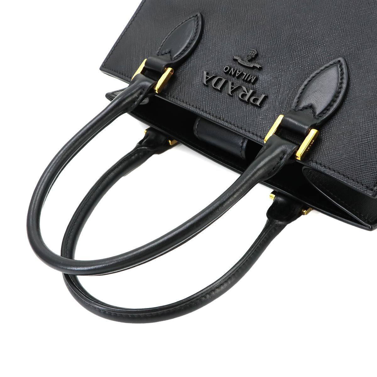 Prada Saffiano 2-Way Bag Leather Nero Black Gold Hand Bag — view 5