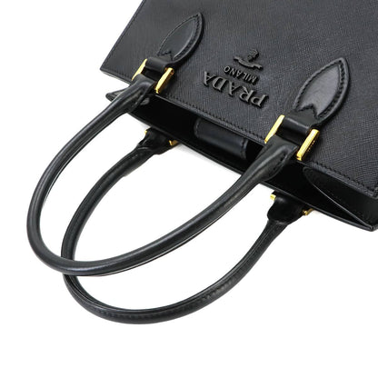 Prada Saffiano 2-Way Bag Leather Nero Black Gold Hand Bag — view 5