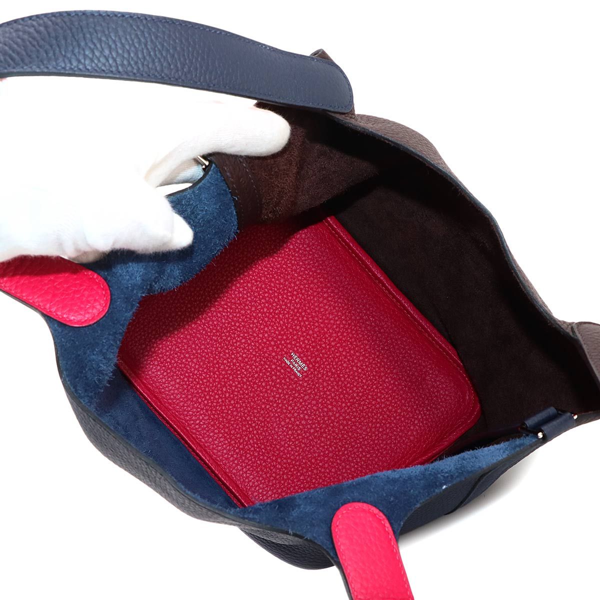 Hermes Picotin Lock 22 Casaque 2 Hand Bag Taurillon Clemence Bleu Nuit Rouge — view 7