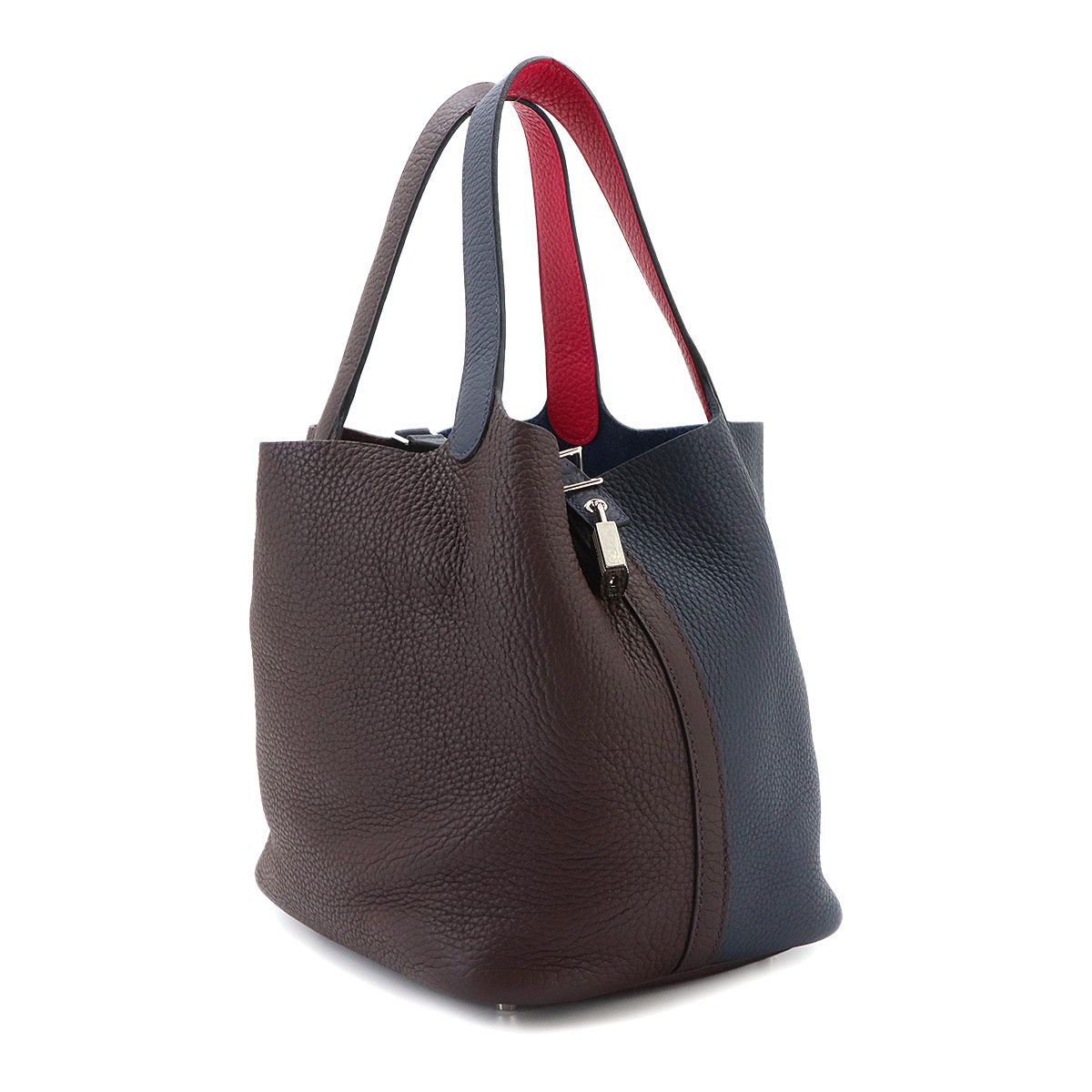 Hermes Picotin Lock 22 Casaque 2 Hand Bag Taurillon Clemence Bleu Nuit Rouge — view 4