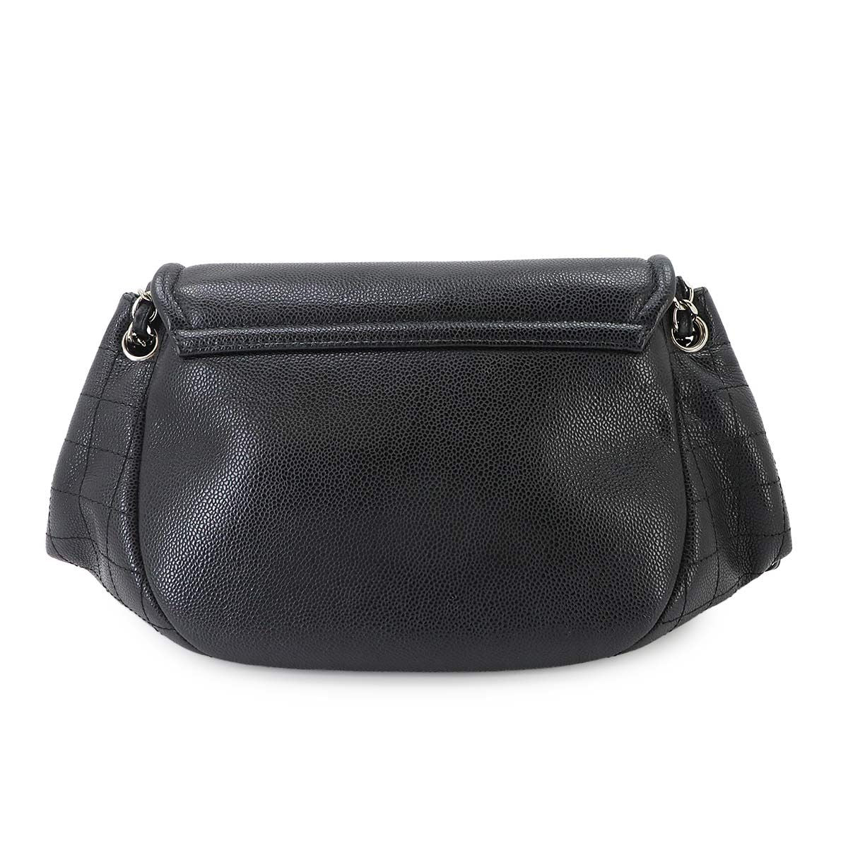 Chanel Half Moon Chain Shoulder Bag Caviar Leather Black Silver — view 2