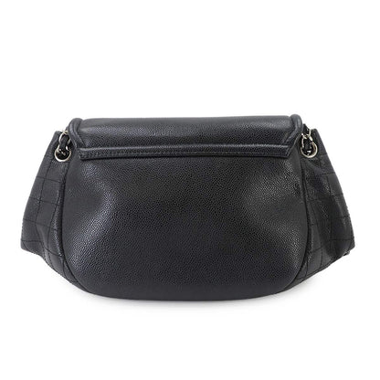 Chanel Half Moon Chain Shoulder Bag Caviar Leather Black Silver — view 2
