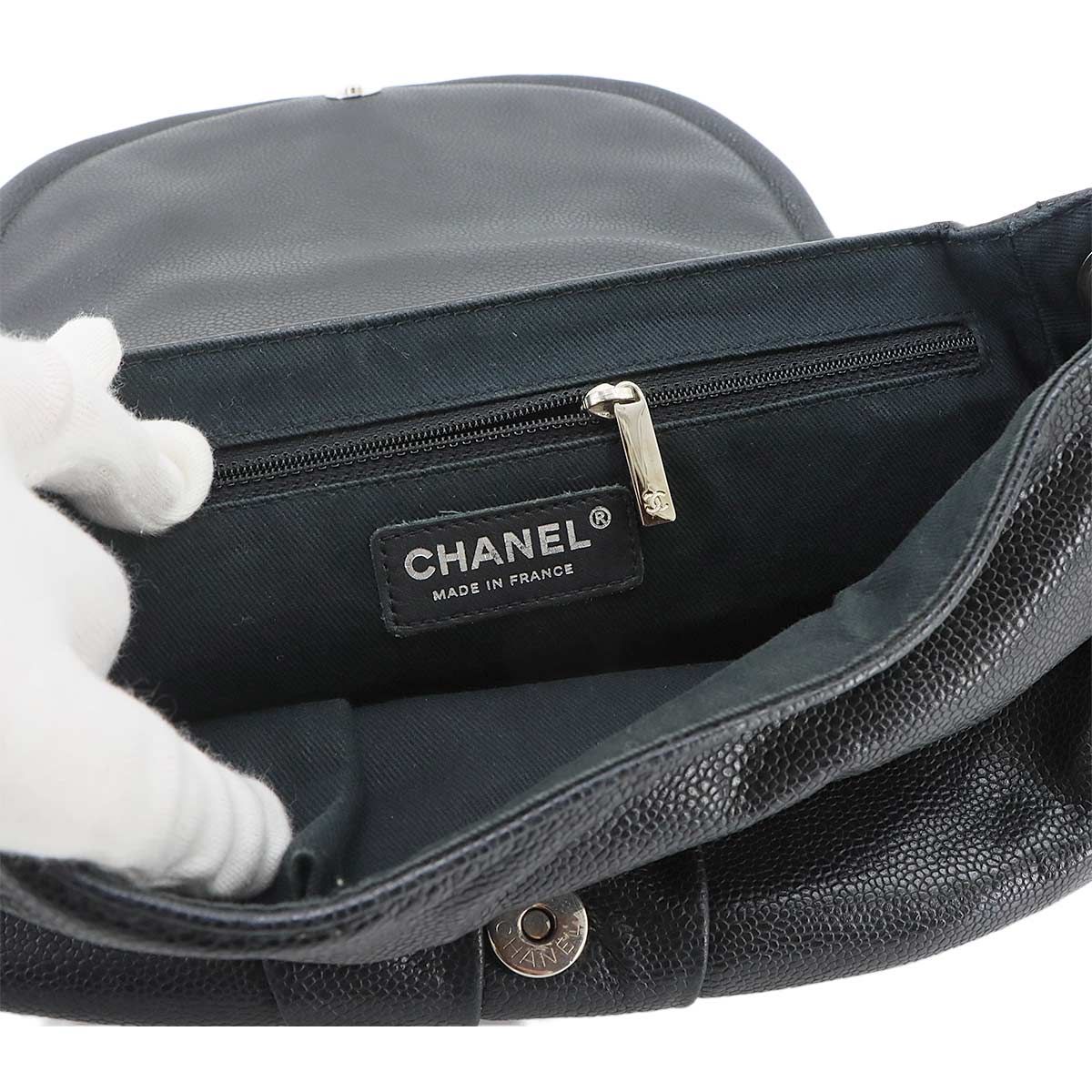Chanel Half Moon Chain Shoulder Bag Caviar Leather Black Silver — view 7