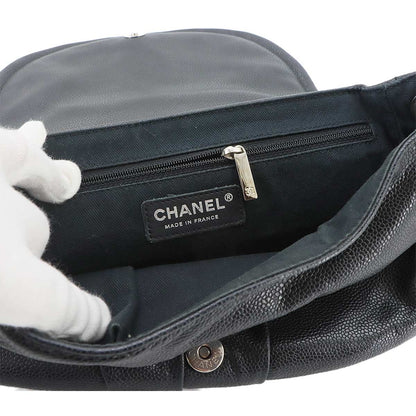 Chanel Half Moon Chain Shoulder Bag Caviar Leather Black Silver — view 7