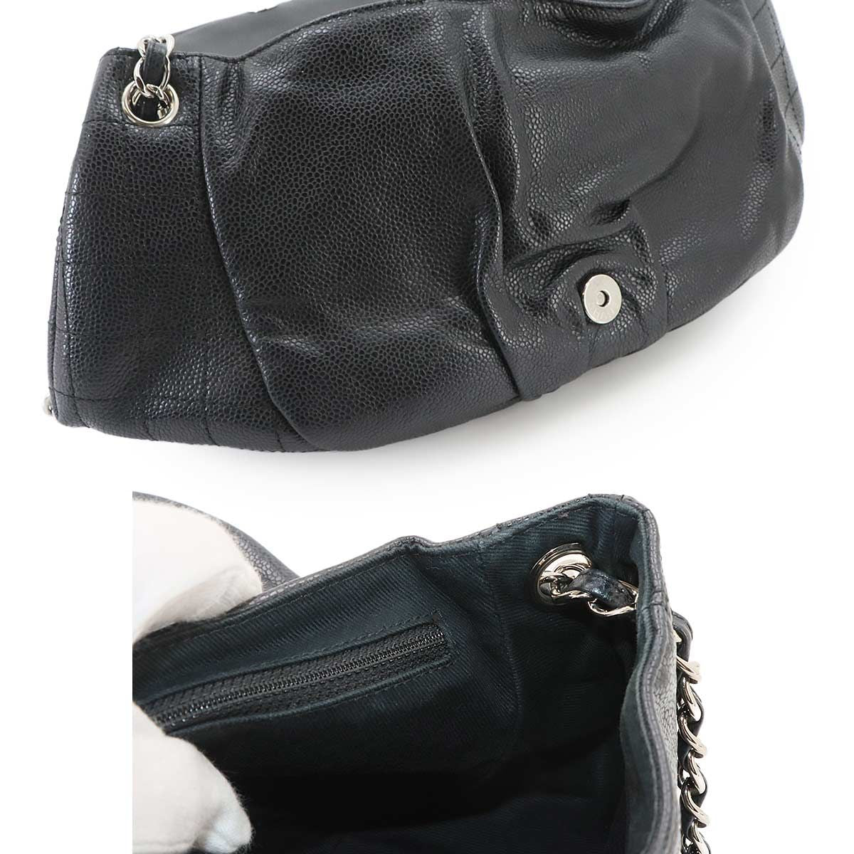 Chanel Half Moon Chain Shoulder Bag Caviar Leather Black Silver — view 8