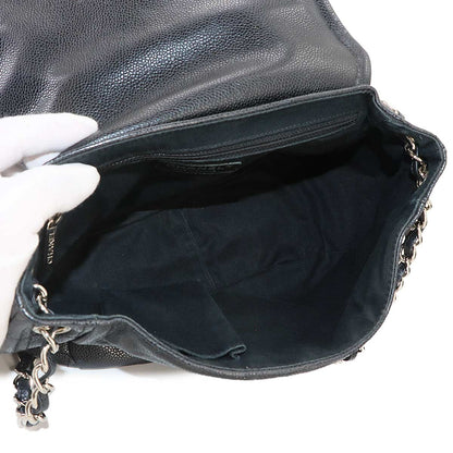 Chanel Half Moon Chain Shoulder Bag Caviar Leather Black Silver — view 6