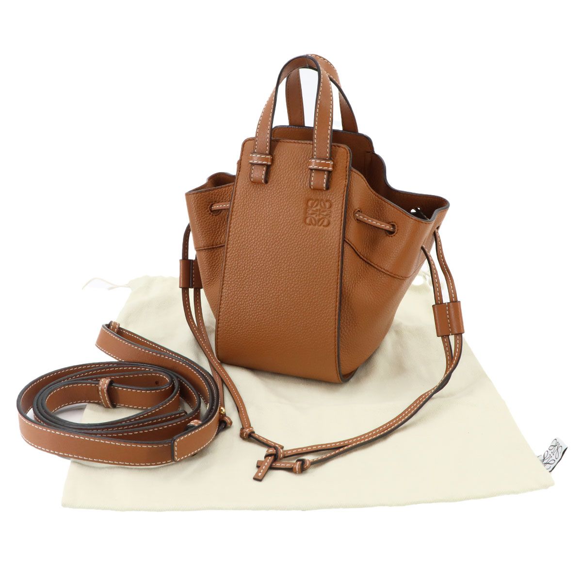 Loewe Hammock Drawstring Mini 2-Way Bag Leather Brown Gold — view 2