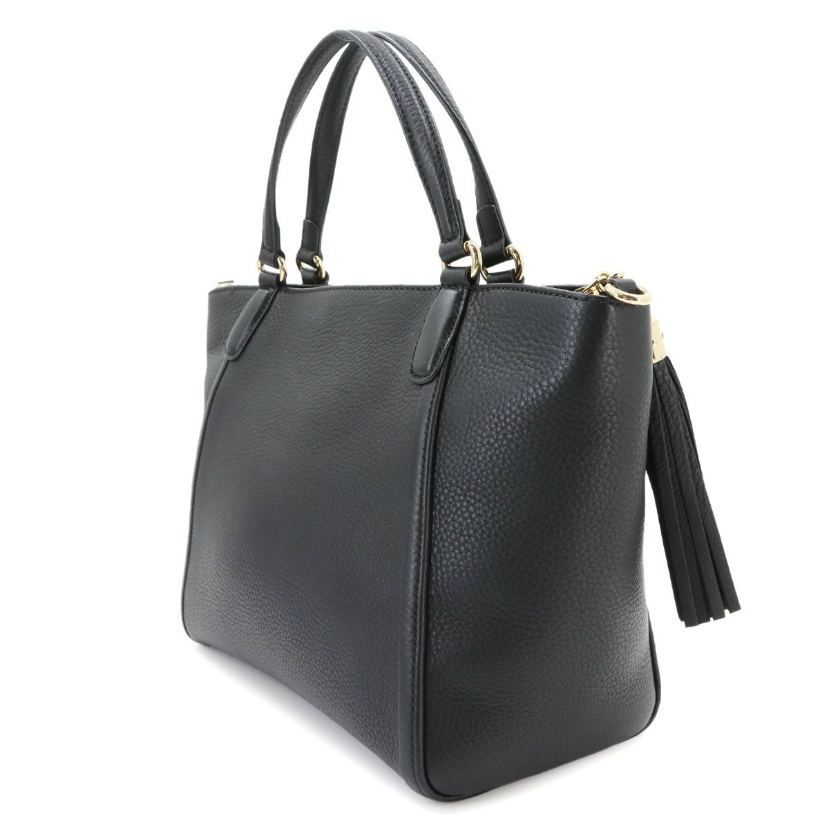 Gucci Soho Interlocking G 2-Way Tote Shoulder Bag Leather Black Gold — view 4
