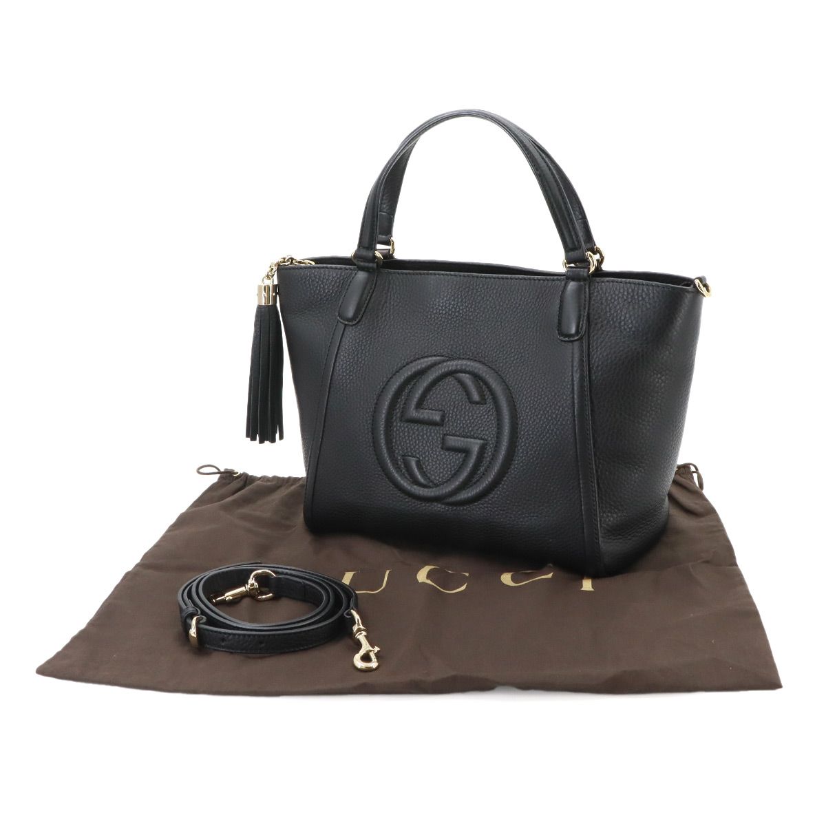 Gucci Soho Interlocking G 2-Way Tote Shoulder Bag Leather Black Gold — view 2