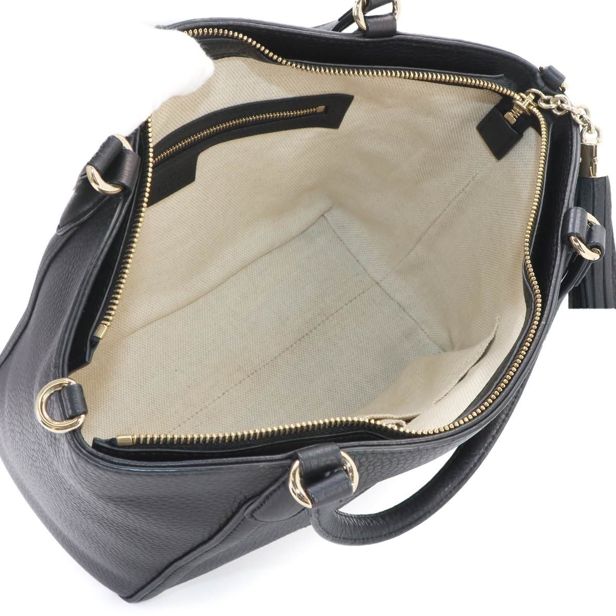 Gucci Soho Interlocking G 2-Way Tote Shoulder Bag Leather Black Gold — view 7