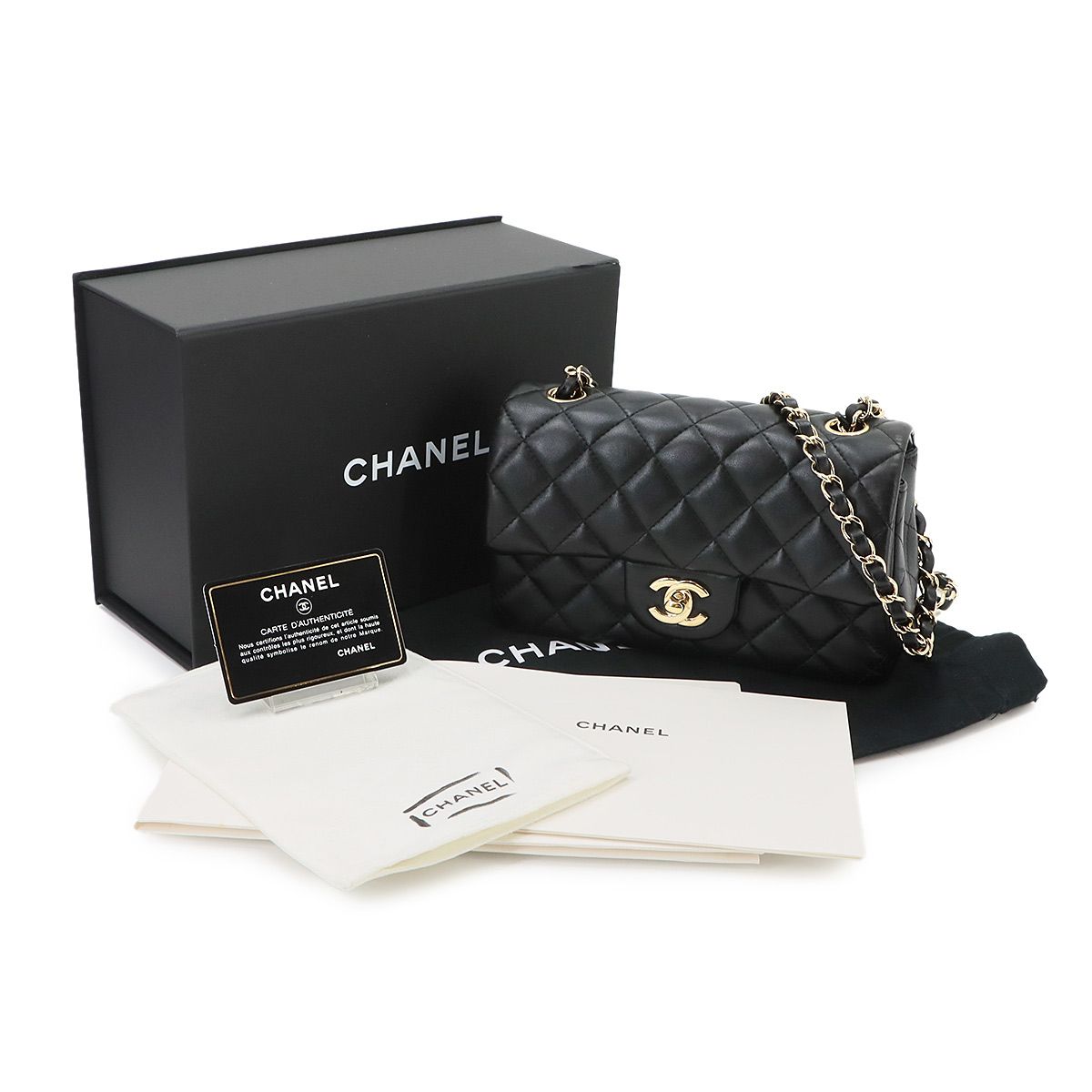 Chanel Mini Quilted 20 Chain Shoulder Bag Lambskin Black — view 2