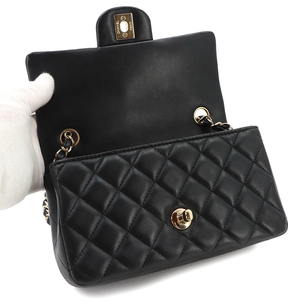 Chanel Mini Quilted 20 Chain Shoulder Bag Lambskin Black — view 7