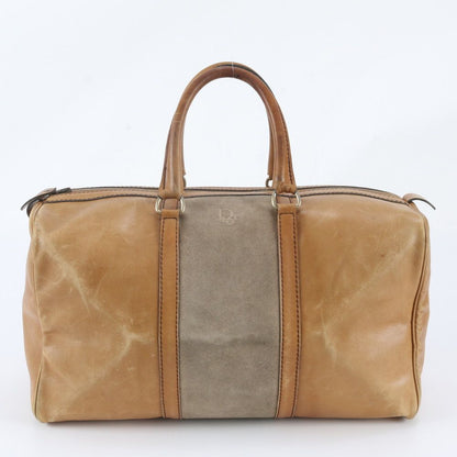 Dior Leather Boston Bag Tote Travel Business Brown