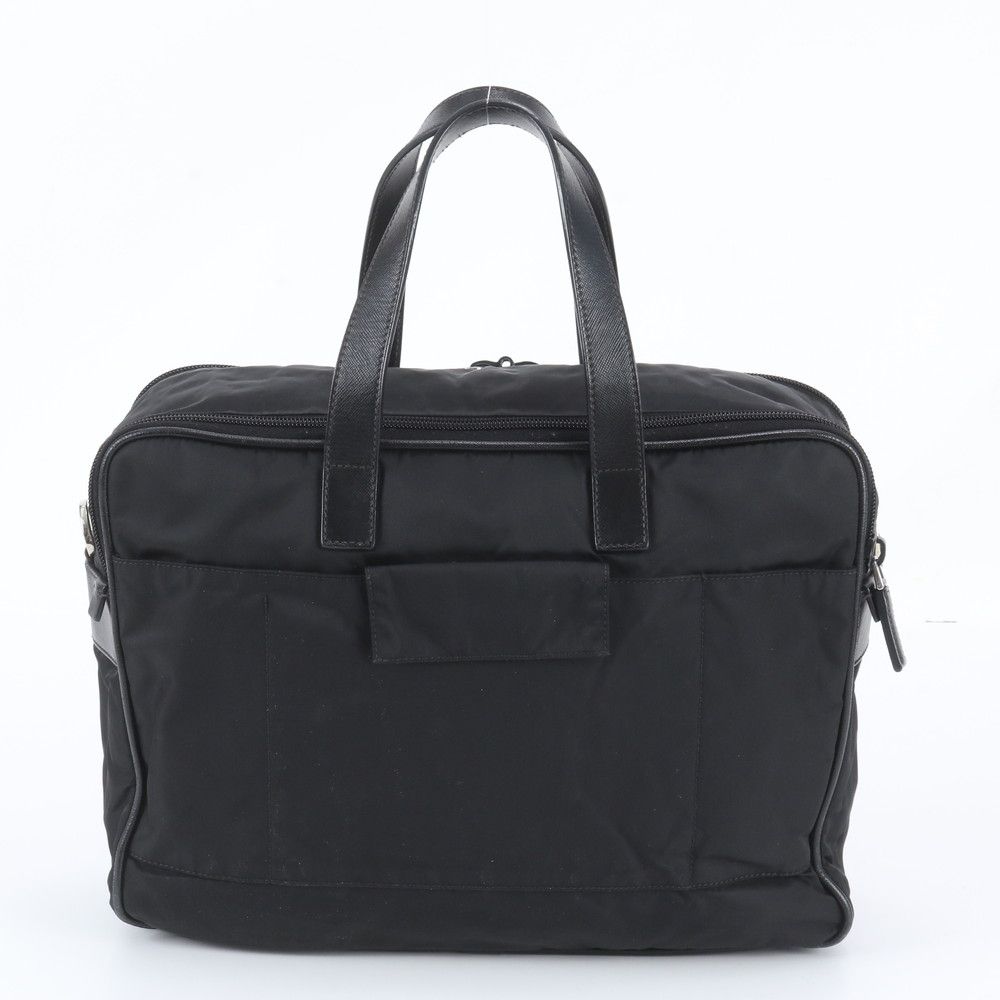 Prada White Tag Tessuto Nylon Triangle Logo Leather Business Tote — view 3