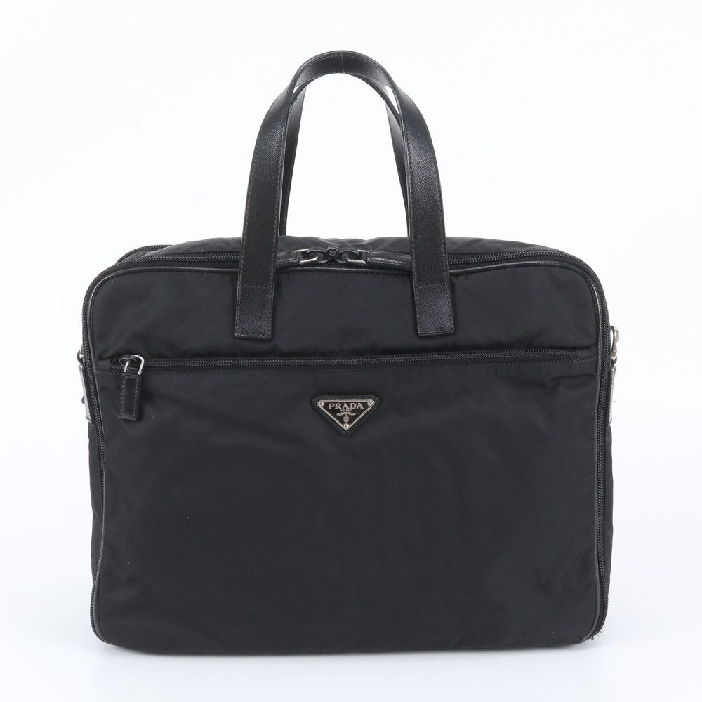 Prada White Tag Tessuto Nylon Triangle Logo Leather Business Tote