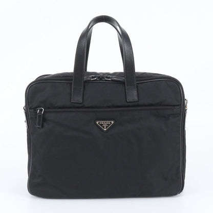 Prada White Tag Tessuto Nylon Triangle Logo Leather Business Tote