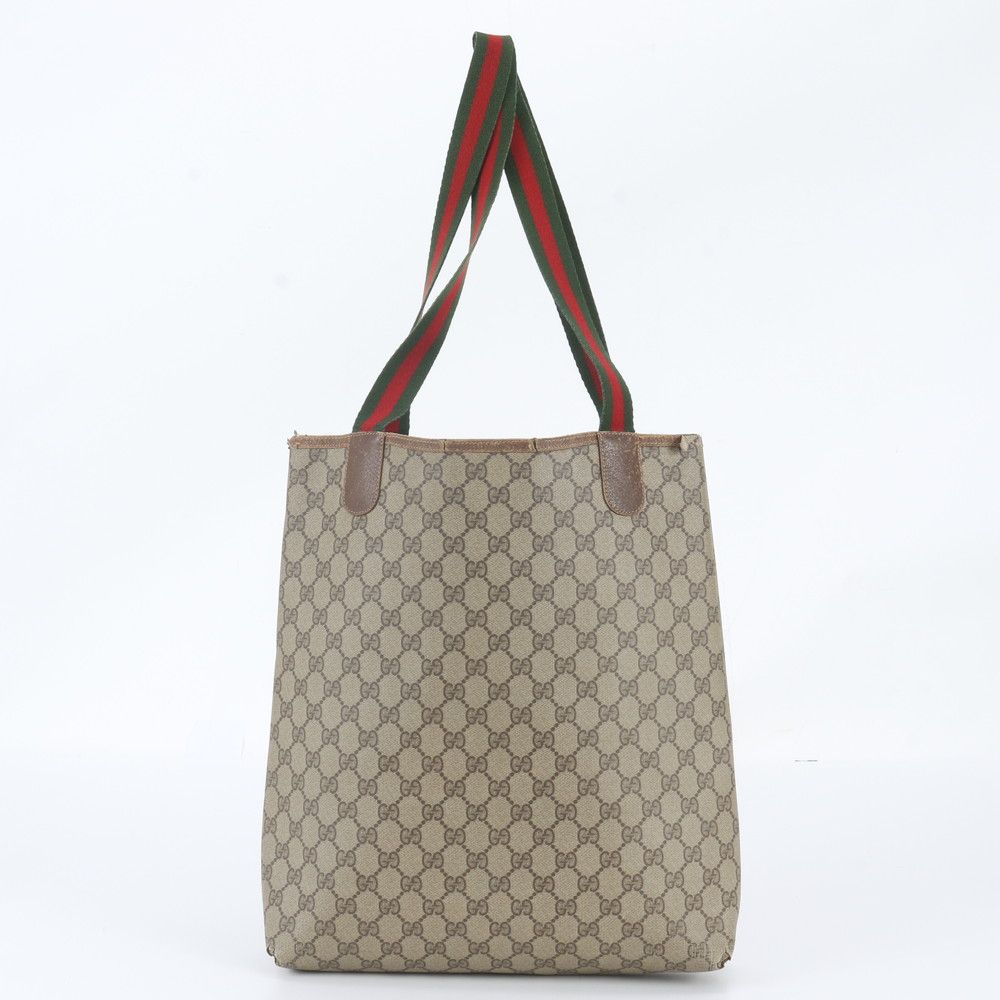 Gucci Vintage GG Supreme Sherry Line Leather Tote Shoulder Business — view 3
