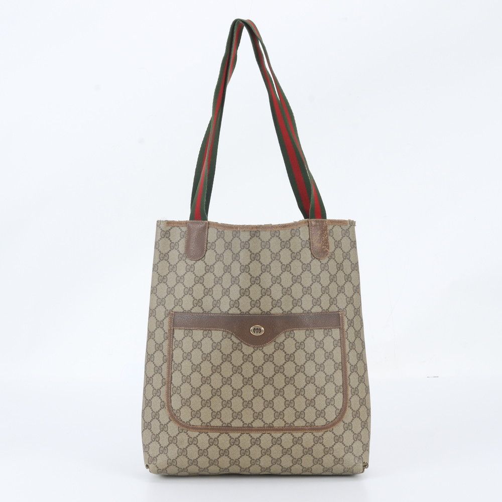 Gucci Vintage GG Supreme Sherry Line Leather Tote Shoulder Business