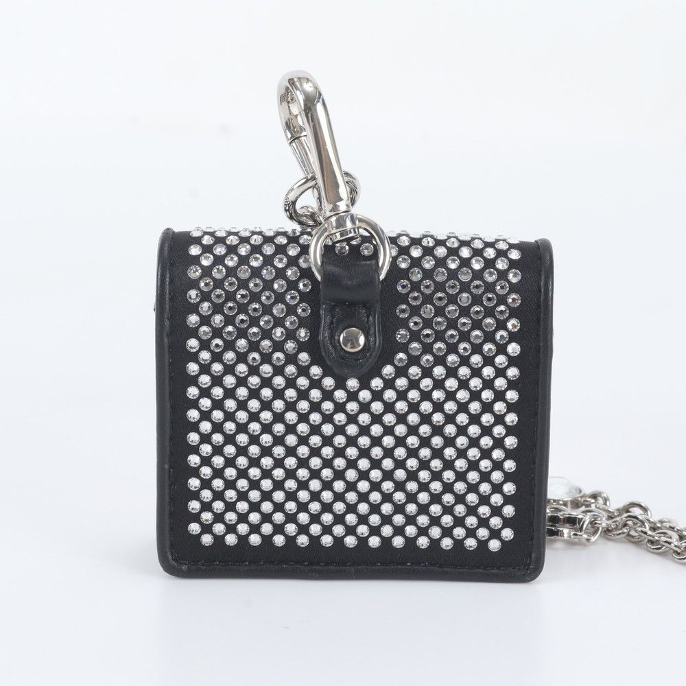 Miu Miu Airpods Earphones Case Crystal Bijou Chain Shoulder Leather Handbag — view 2