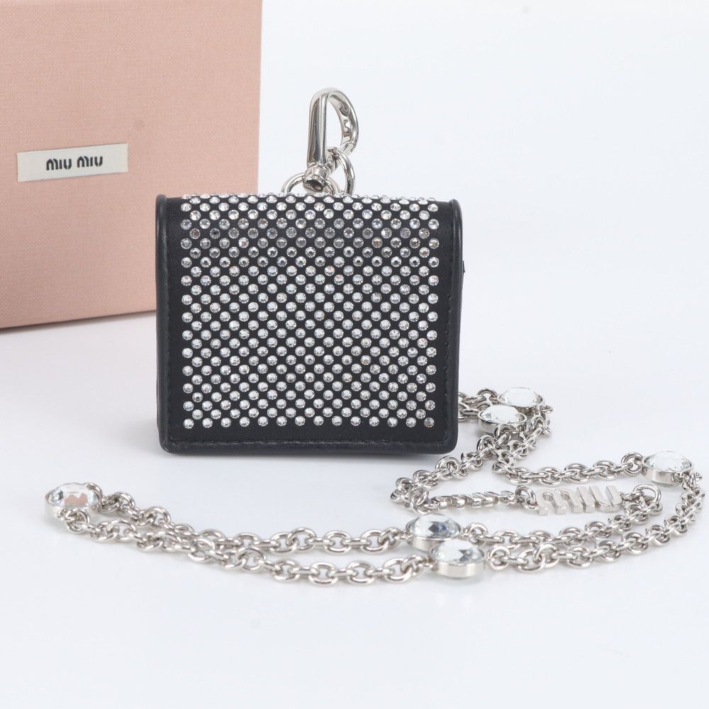 Miu Miu Airpods Earphones Case Crystal Bijou Chain Shoulder Leather Handbag