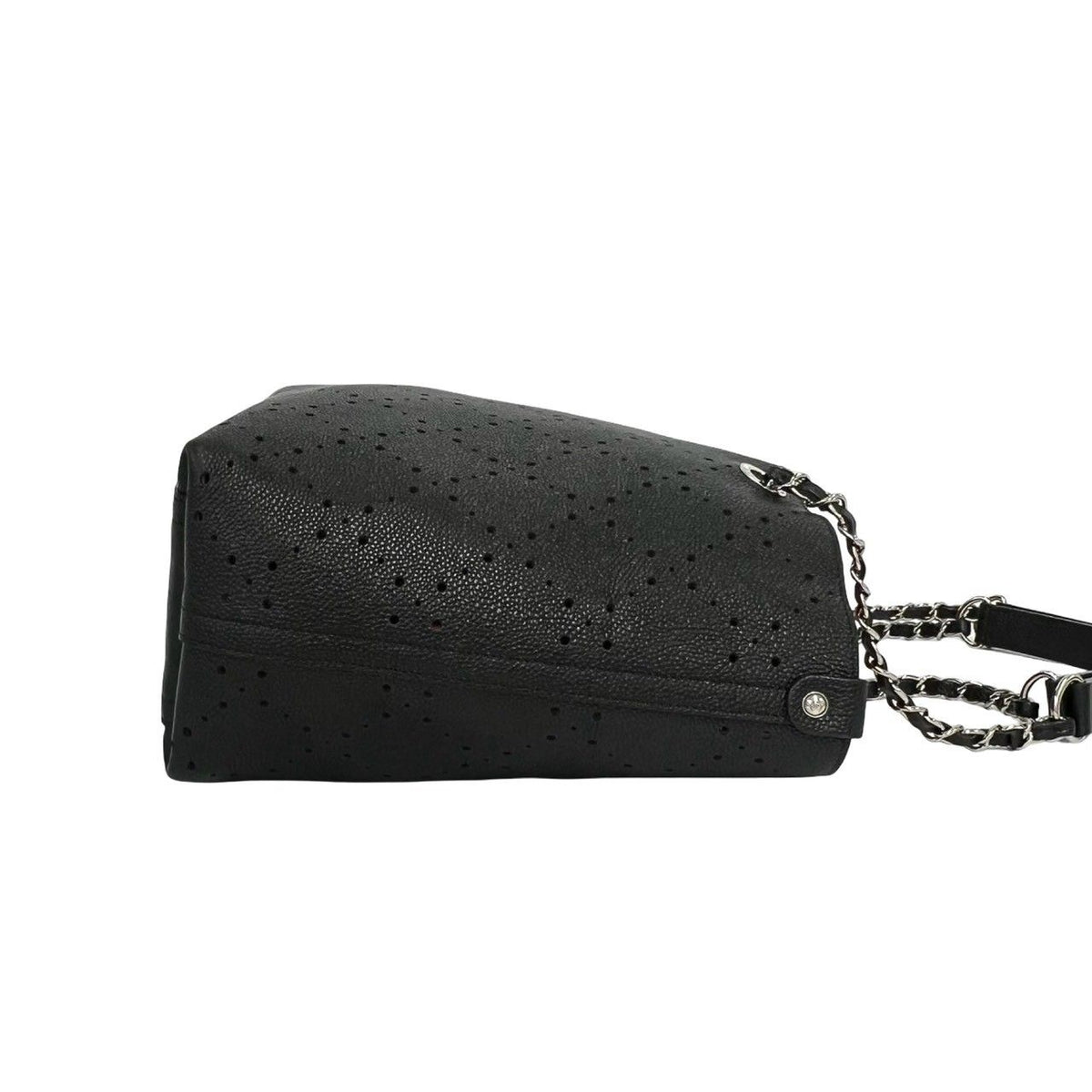 Chanel Punched Caviar Leather Chain Tote Black Orange — view 6