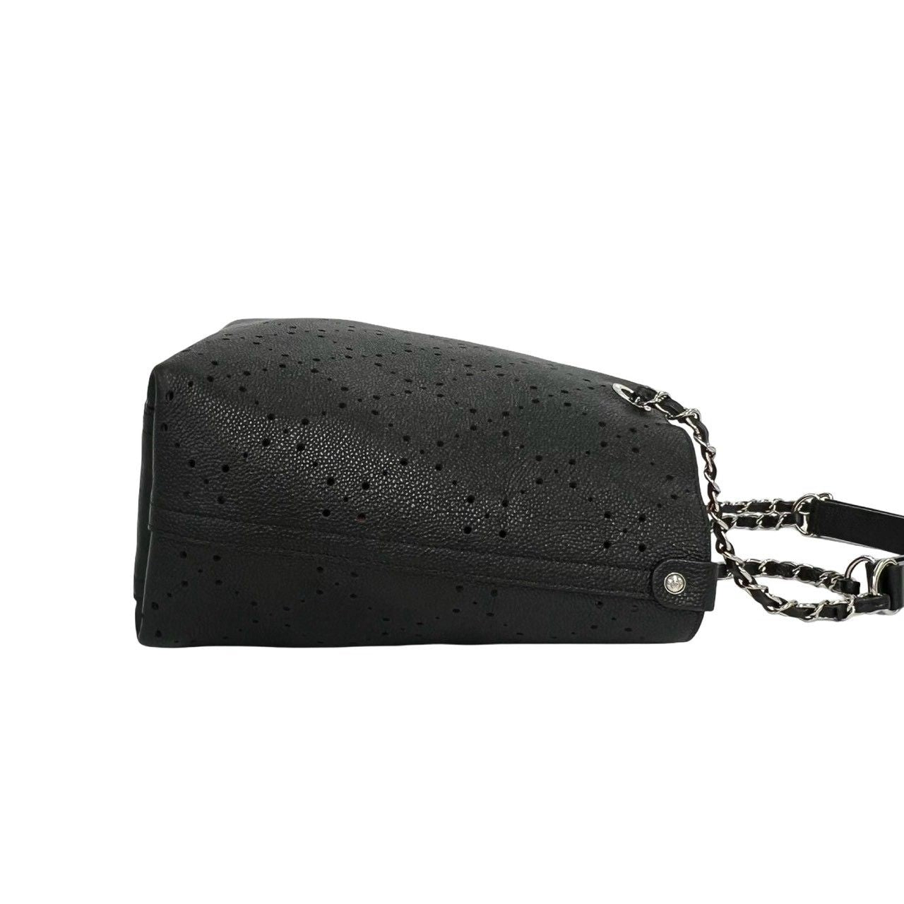 Chanel Punched Caviar Leather Chain Tote Black Orange — view 6