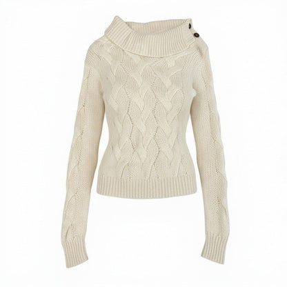 Celine Cashmere 100 Knit Sweater Low Gauge Shoulder Button Cream