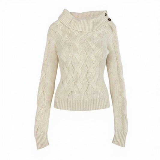 Celine Cashmere 100 Knit Sweater Low Gauge Shoulder Button Cream