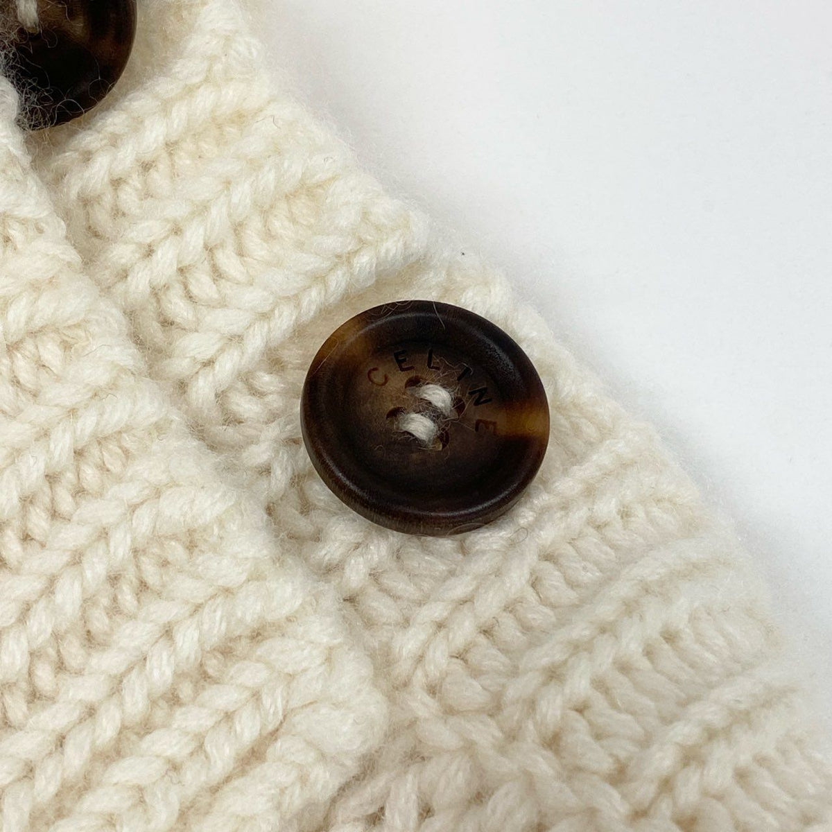 Celine Cashmere 100 Knit Sweater Low Gauge Shoulder Button Cream — view 6