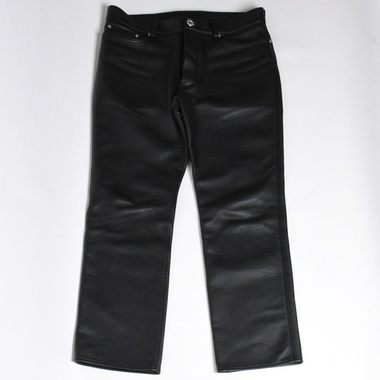 Chrome Hearts Leather Pants Calfskin Cross Ball Button Black 925 Sterling 34