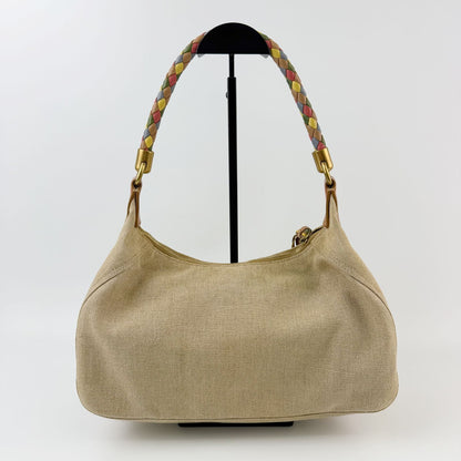 Miu Miu Y2k Multicolor Intrecciato Handle Shoulder Bag Canvas Leather Beige — view 2