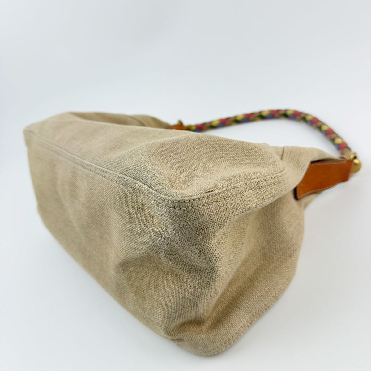 Miu Miu Y2k Multicolor Intrecciato Handle Shoulder Bag Canvas Leather Beige — view 8