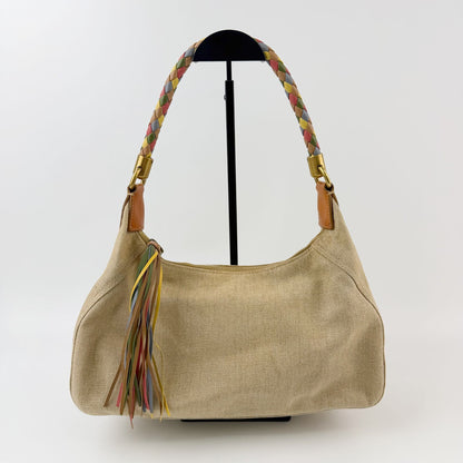 Miu Miu Y2k Multicolor Intrecciato Handle Shoulder Bag Canvas Leather Beige