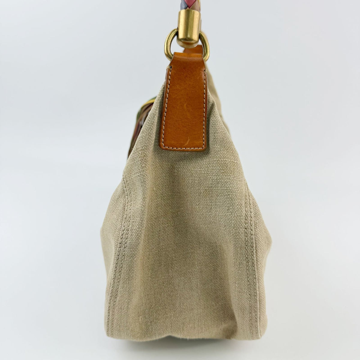 Miu Miu Y2k Multicolor Intrecciato Handle Shoulder Bag Canvas Leather Beige — view 3