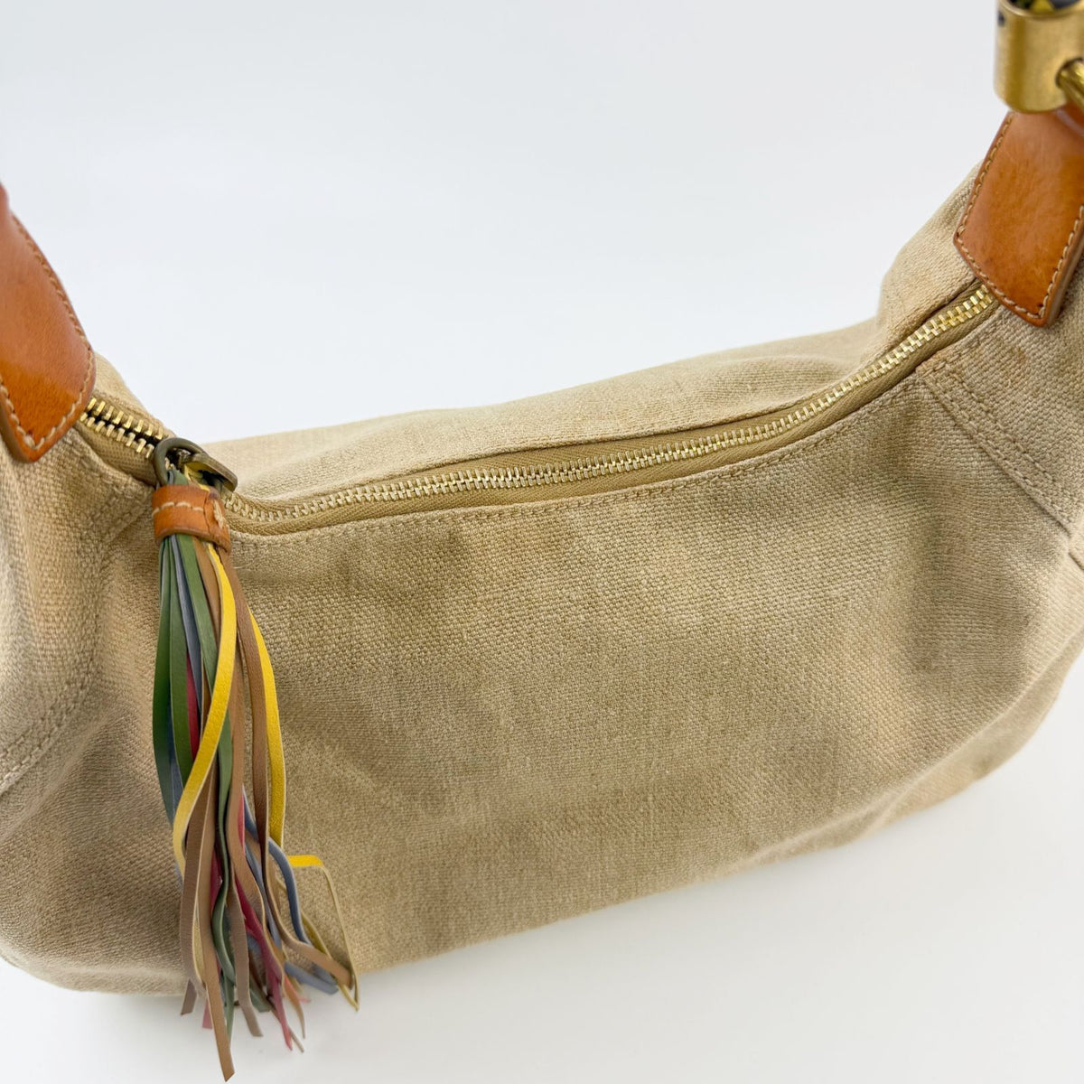 Miu Miu Y2k Multicolor Intrecciato Handle Shoulder Bag Canvas Leather Beige — view 5
