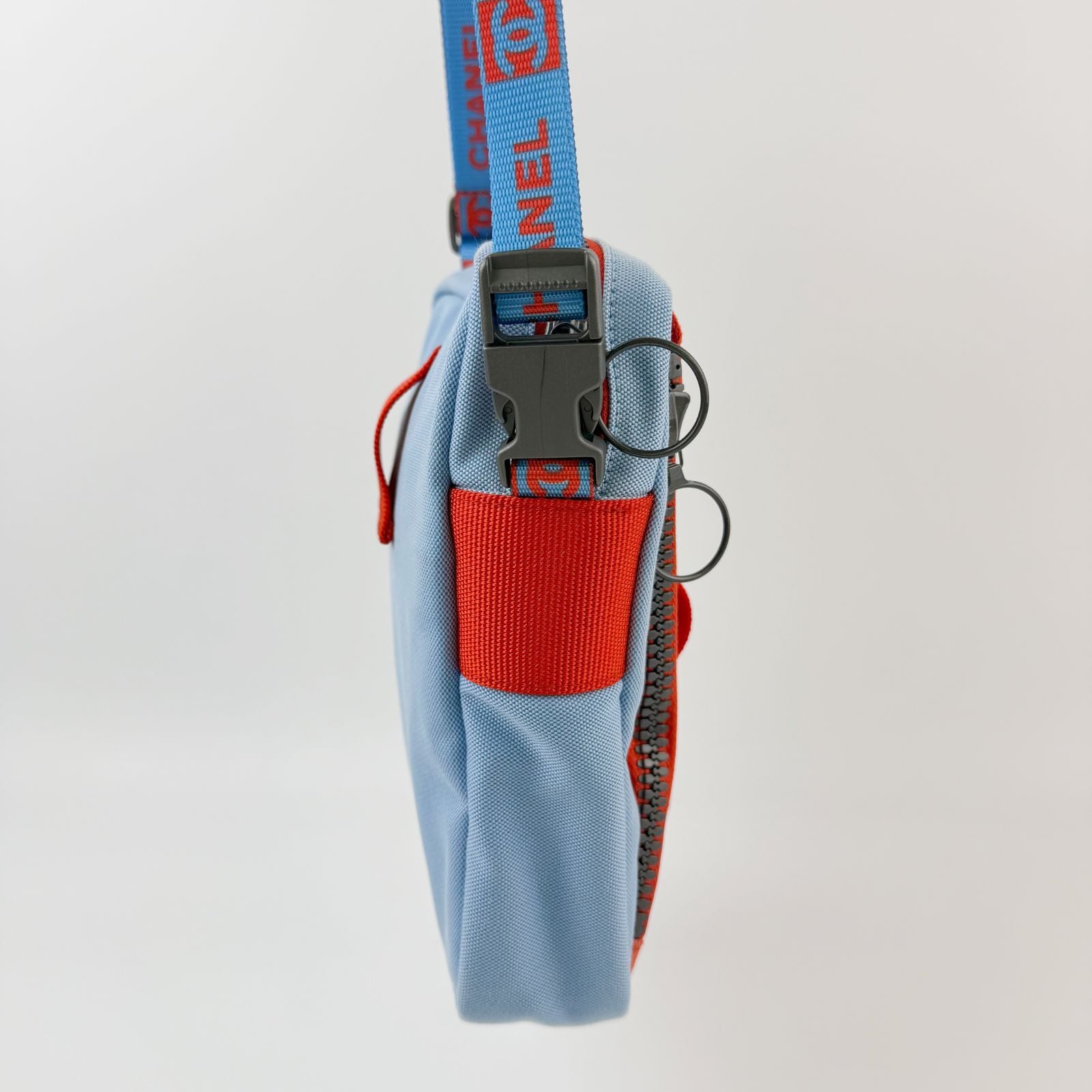 Chanel Sports Line Shoulder Bag Cross Nylon Canvas Light Blue Orange Red Seal — view 5