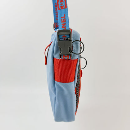 Chanel Sports Line Shoulder Bag Cross Nylon Canvas Light Blue Orange Red Seal — view 5