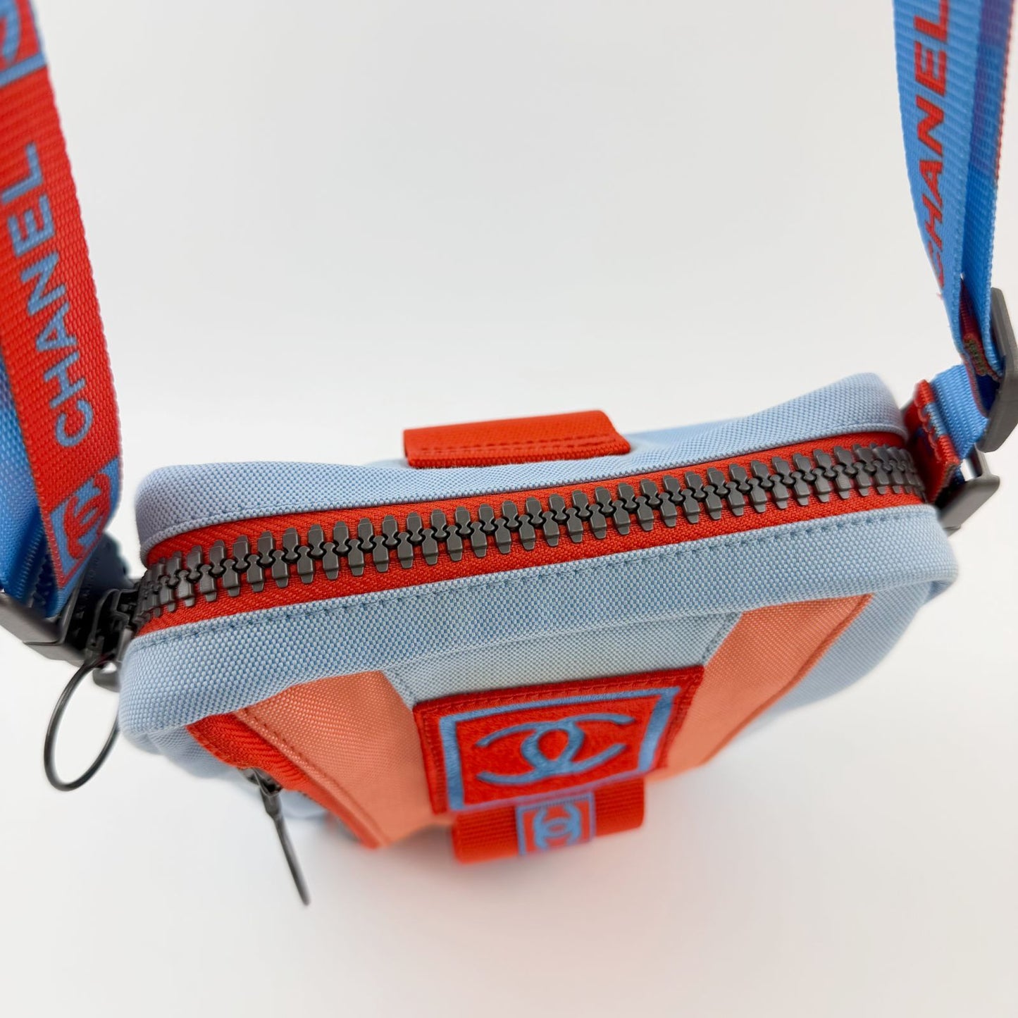 Chanel Sports Line Shoulder Bag Cross Nylon Canvas Light Blue Orange Red Seal — view 6