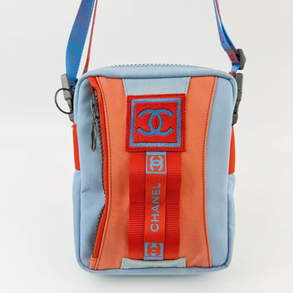 Chanel Sports Line Shoulder Bag Cross Nylon Canvas Light Blue Orange Red Seal — view 2