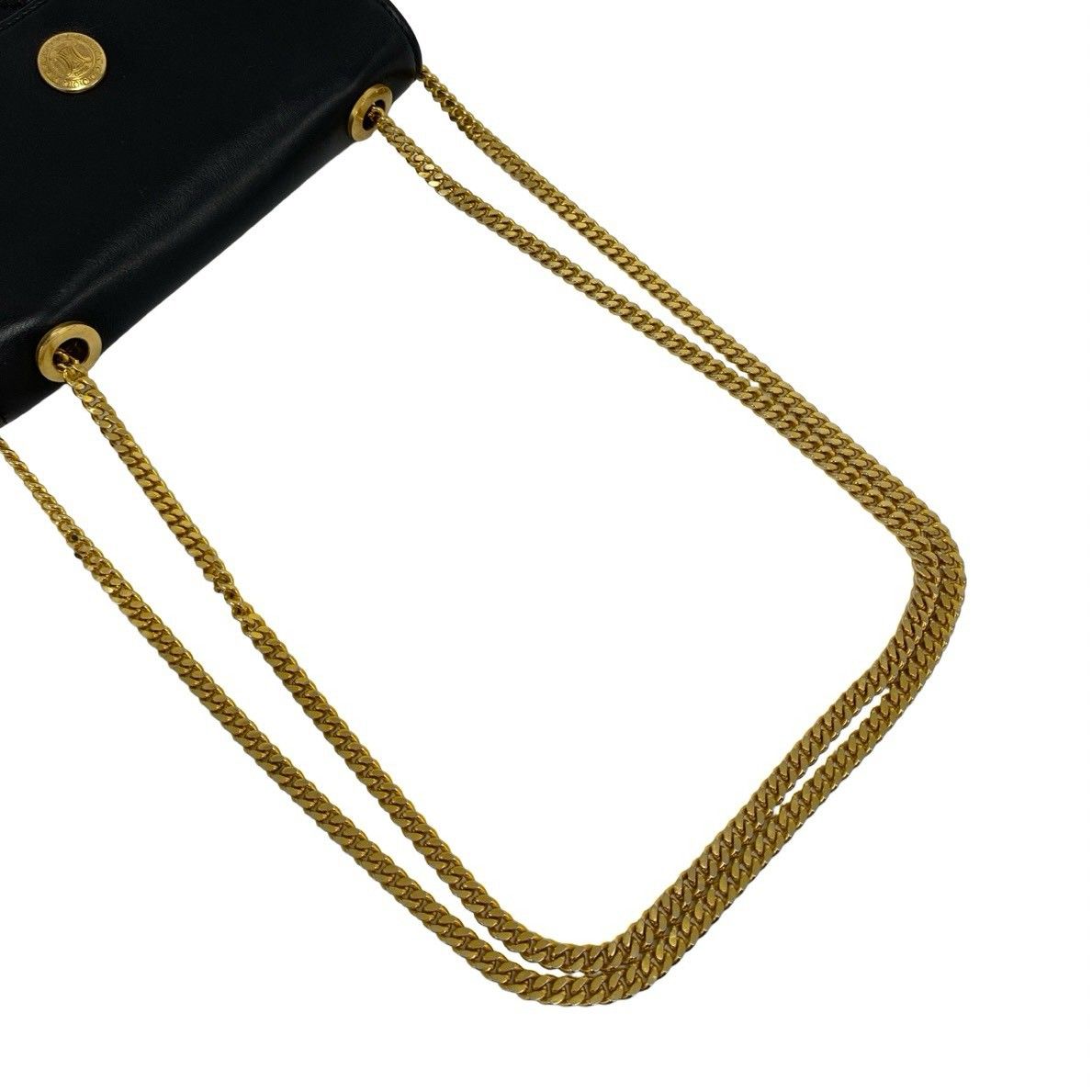 Celine Vintage Triomphe Logo Leather Chain Mini Shoulder Bag Pochette Black — view 4