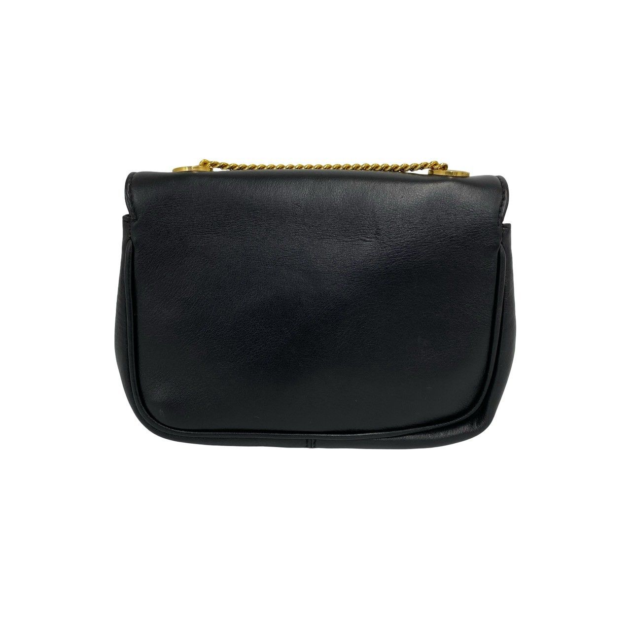 Celine Vintage Triomphe Logo Leather Chain Mini Shoulder Bag Pochette Black — view 3
