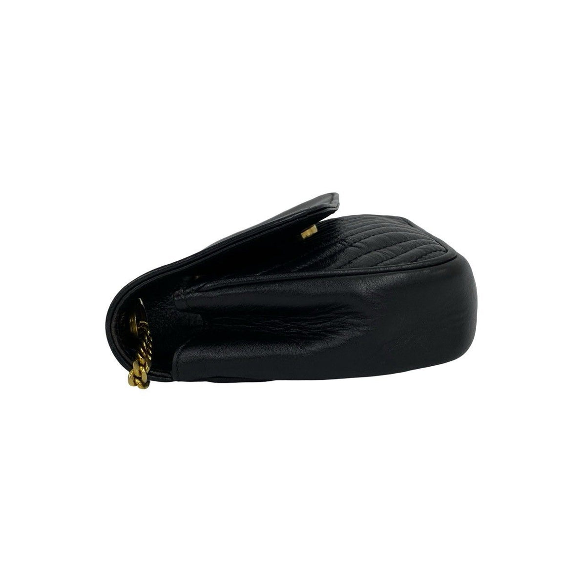 Celine Vintage Triomphe Logo Leather Chain Mini Shoulder Bag Pochette Black — view 5