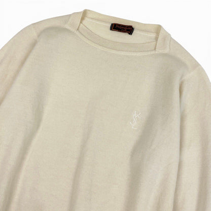 Saint Laurent Cassandra Logo Embroidery Vintage Knit Sweater Off White Wool — view 3
