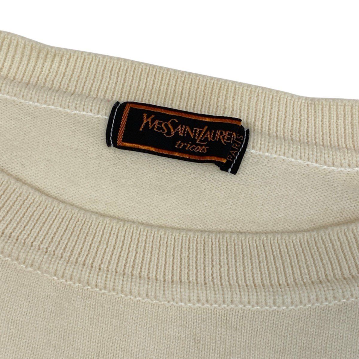 Saint Laurent Cassandra Logo Embroidery Vintage Knit Sweater Off White Wool — view 7